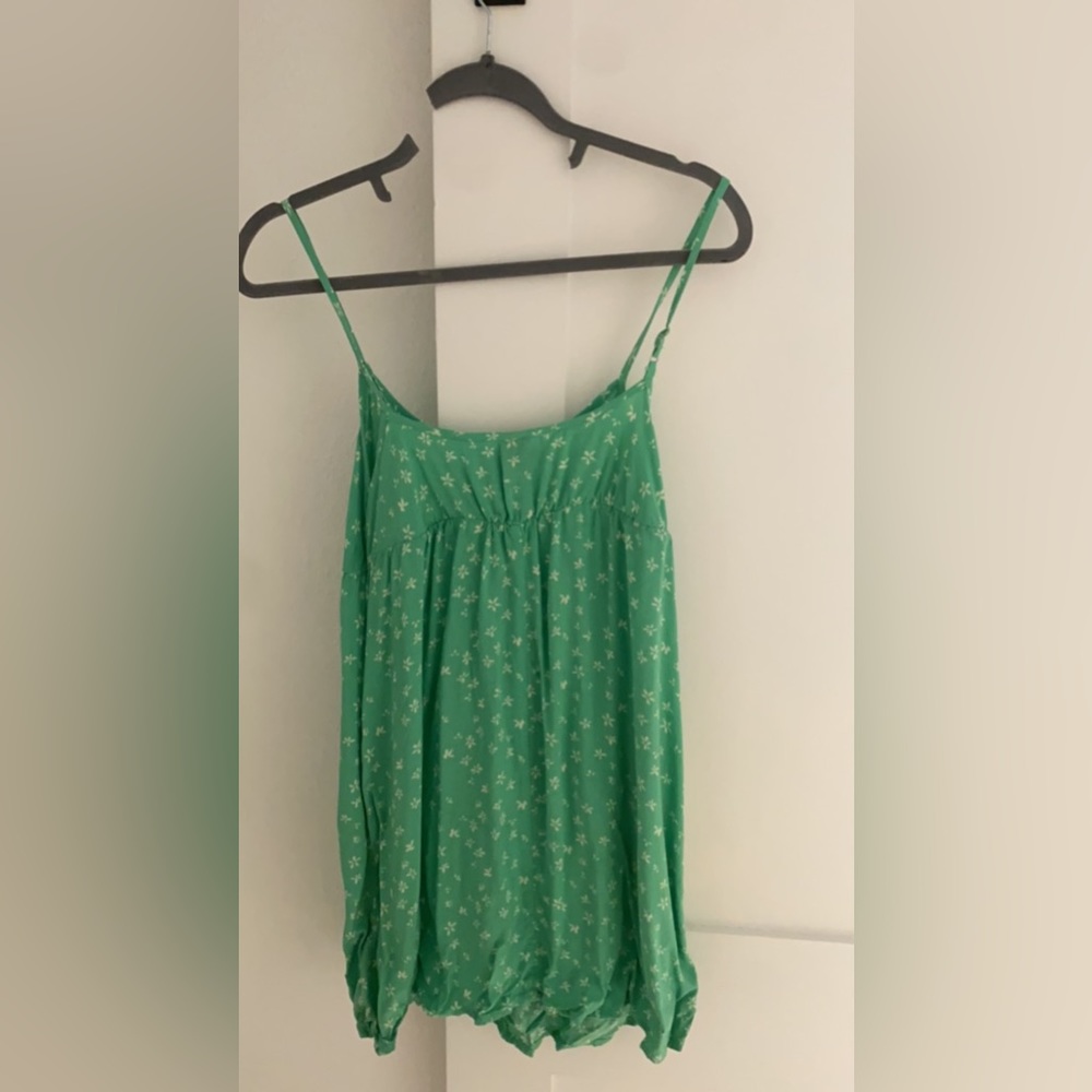 Green flower mini dress